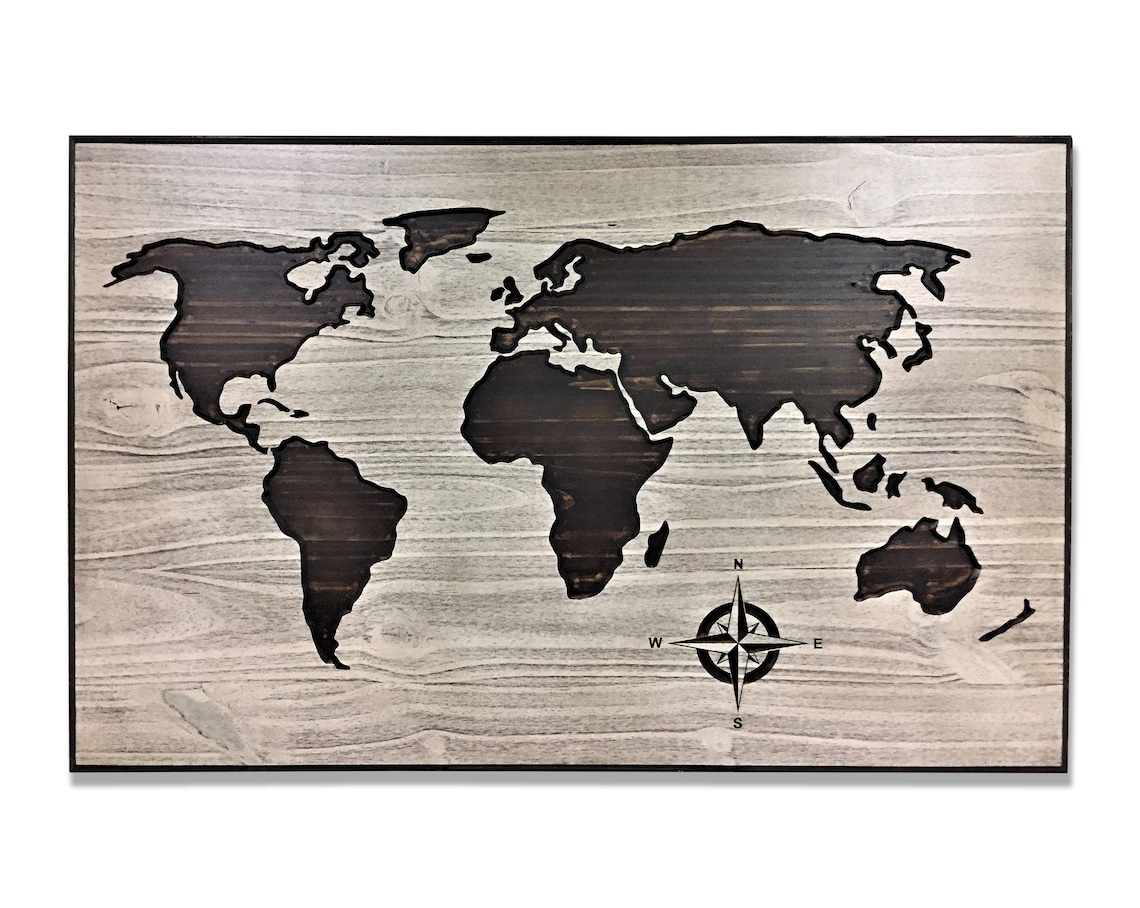 Carved wooden world map wood wall art world map home decor Etsy