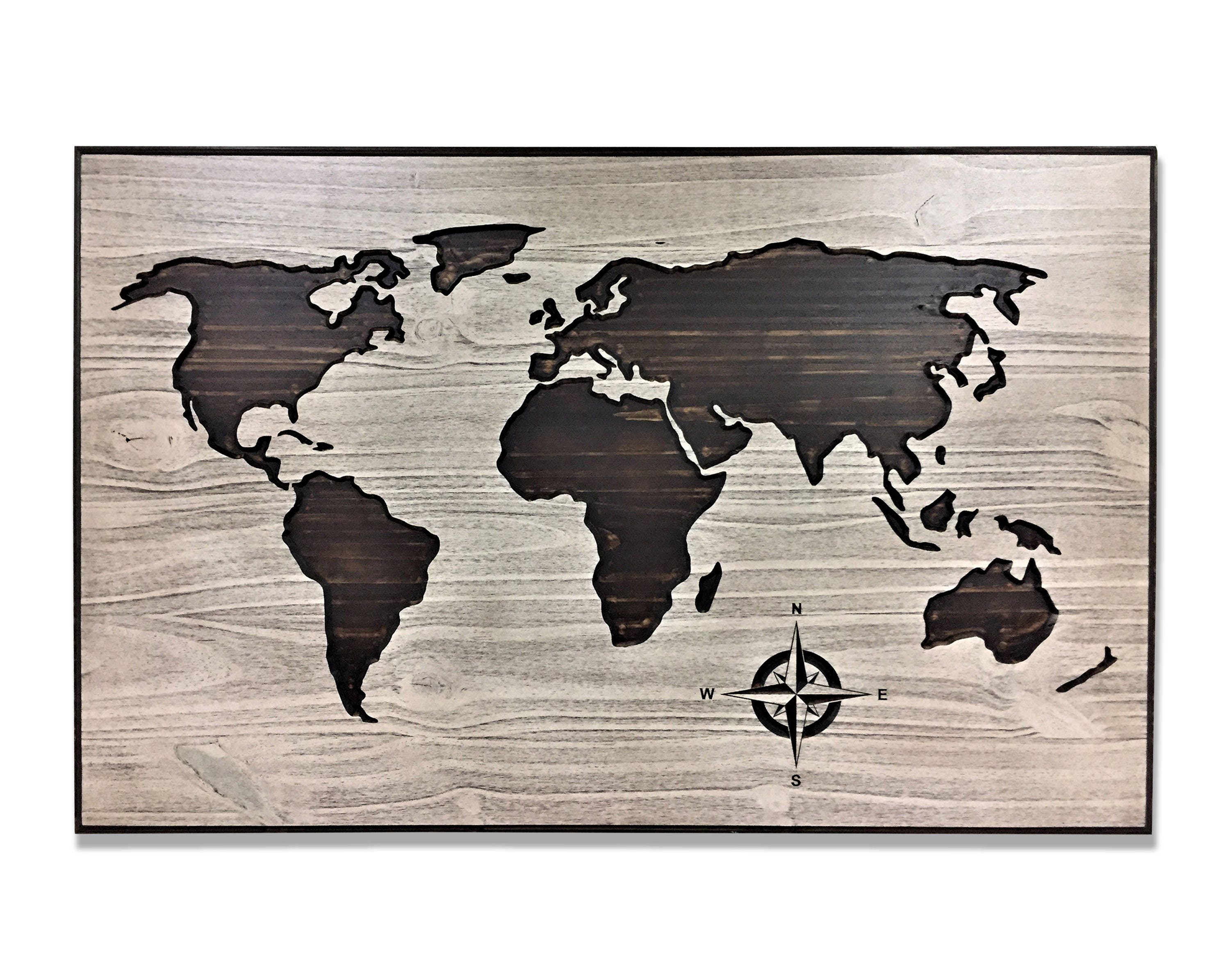 Carved wooden world map wood wall art world map home decor Etsy