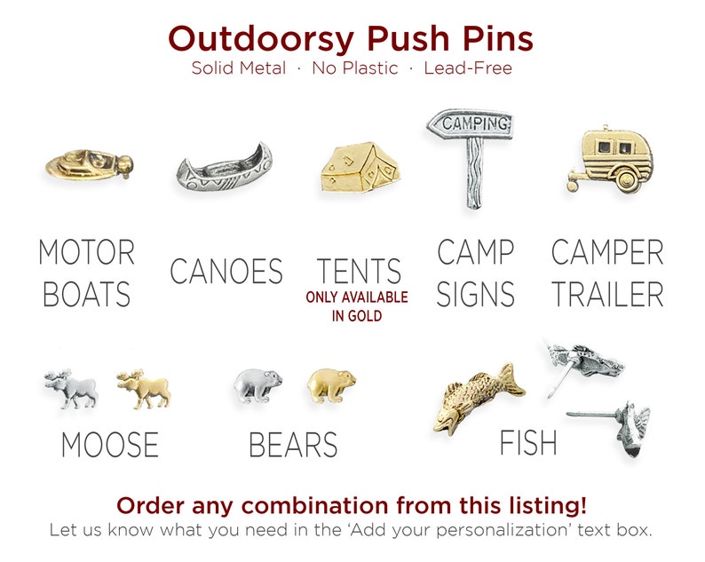 Combination Travel Push Pins, Mix & Match Map Markers, Metal Thumb ...