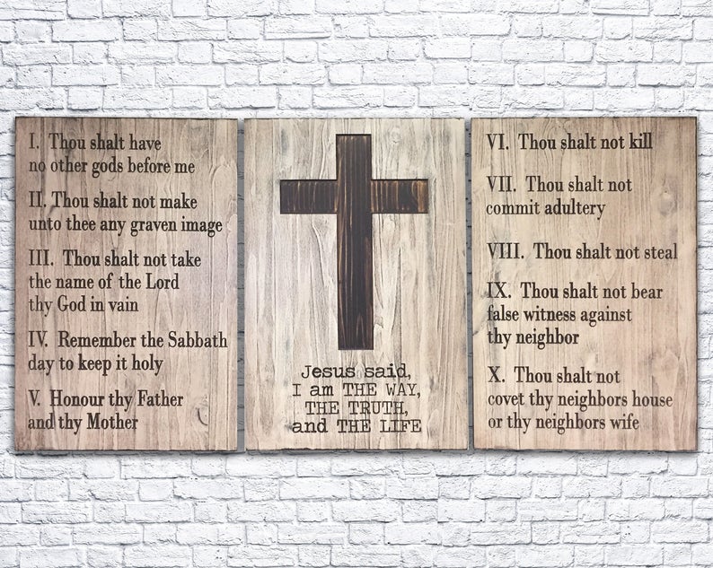 The 10 Commandments Wall Art Wood Church Decor Religious Sign Sanctuary Ten