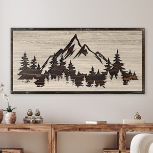 Mountain Wood Wall Art - Cabin Wall Decor - Nature and Tree Art - Carved Wood - Lightweight and Easy to Hang - Unique gift idea