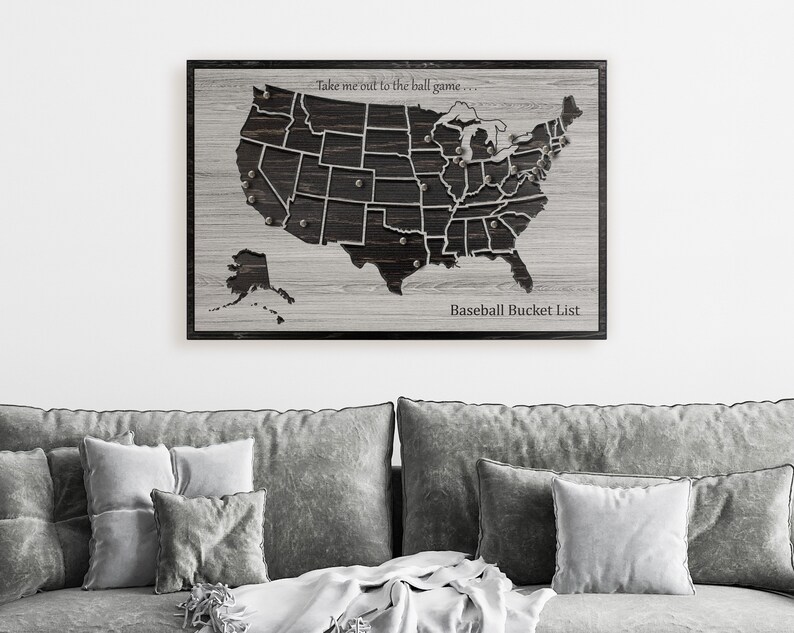 Baseball Bucket List Map US Push Pin Map Mark Baseball - Etsy