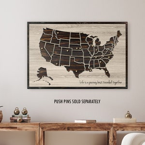 Push Pin Map, Map to Mark Travels, Travel Log, US Map Wall Art, Anniversary Gift, Wedding Gift Idea, Gift for Husband, Wife, Wedding Shower image 2