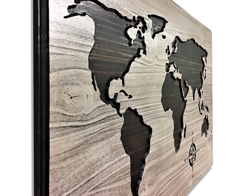 Carved wooden world map wood wall art world map home decor Etsy