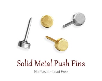 Silver & Gold Flat Round Push Pins, Simple Nickel Pins to Mark Travels, Small Profile, Pushpin, Solid Metal No Plastic