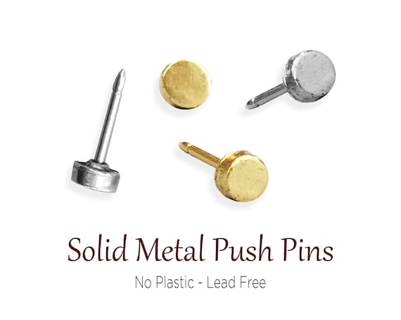 Silver & Gold Flat Round Push Pins, Simple Nickel Pins to Mark