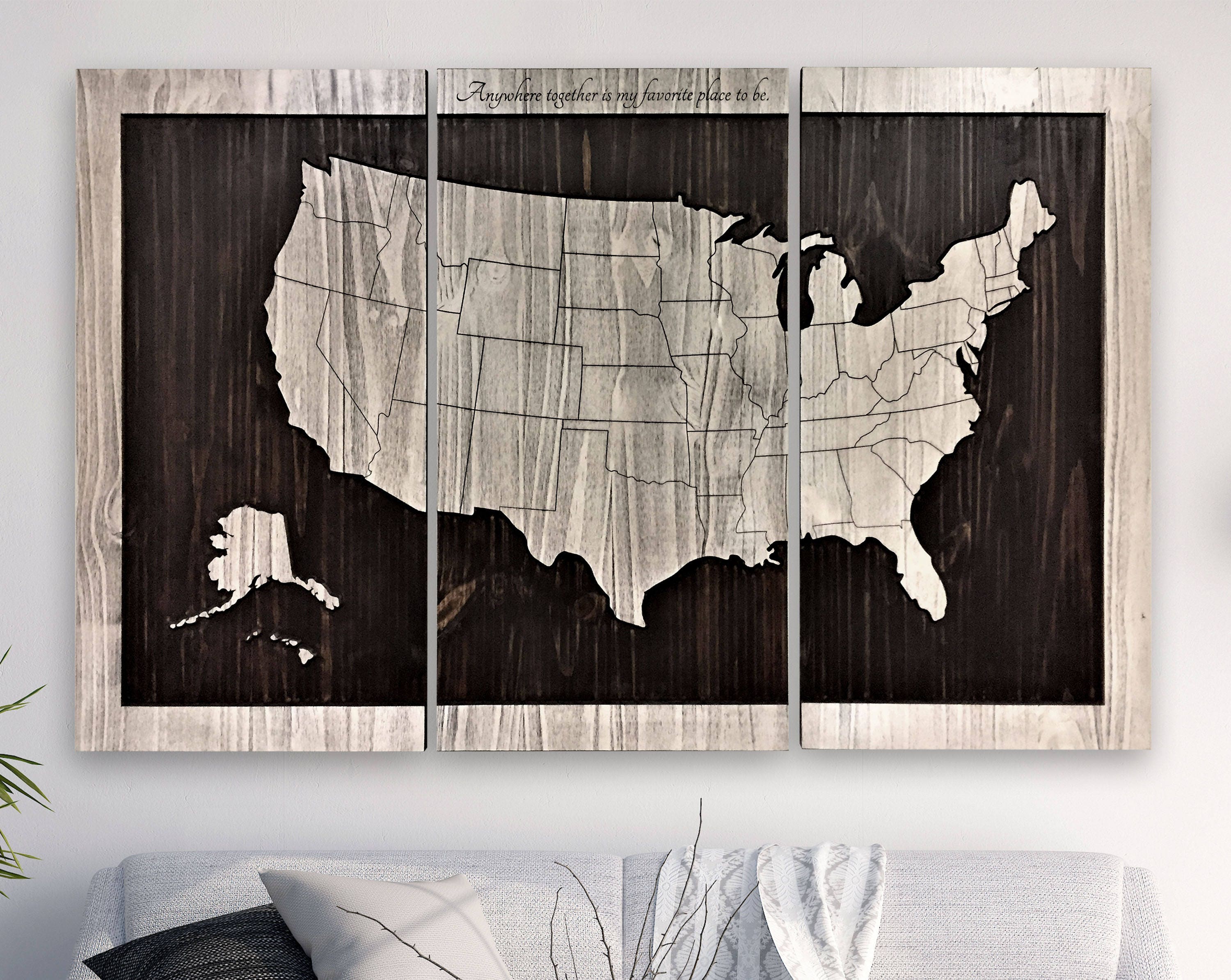 3-D Carved Wooden US Map, USA Map to Mark Travels, Customized Adventure Decor,  RusticAmerica, Push Pin Friendly, Mark Important Locations