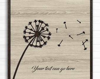 Dandelion wood wall art - Modern farmhouse sign - Carved wood wall decor - Custom text - Inspirational Quote Sign