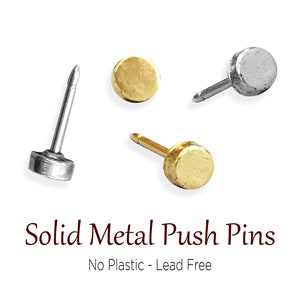 Gold & Silver Simple Round Flat Push Pins, Small Profile, Golden Pins to Mark Travels, Pushpin, Antique Gold, Solid Metal No Plastic