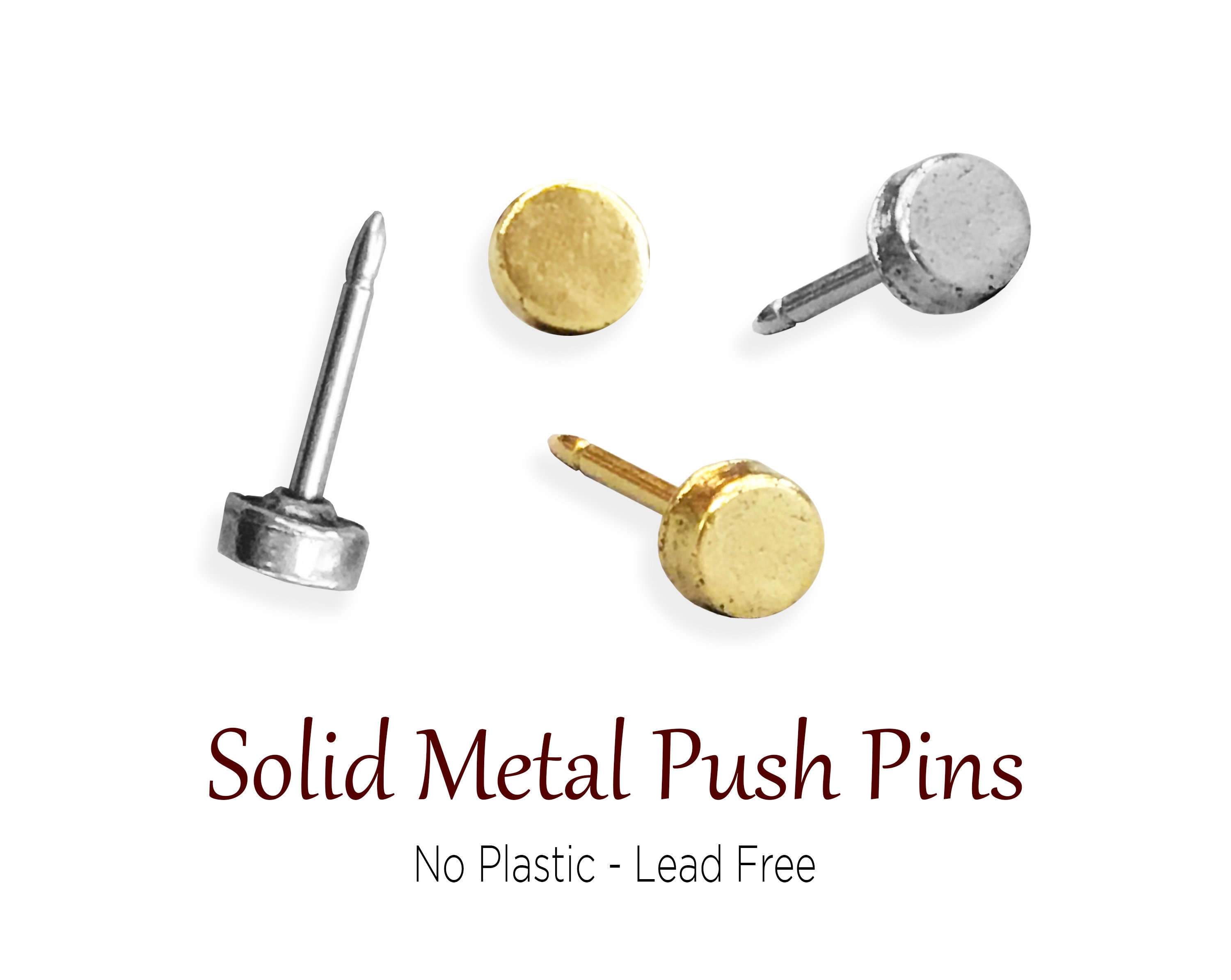 Golden Metal Push Pin Stock Photo - Download Image Now - Thumbtack