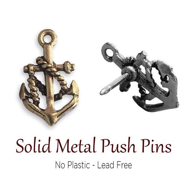 Silver & Gold Anchor Push Pins, Golden Subnautical Themed Pushpin, Solid Metal, Cruise Overseas or International Travel Marker