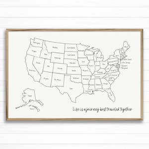 Push Pin Map USA - Framed US Push Pin Map - Personalized text - Wedding anniversary gift for husband or wife - Canvas map with cork backing