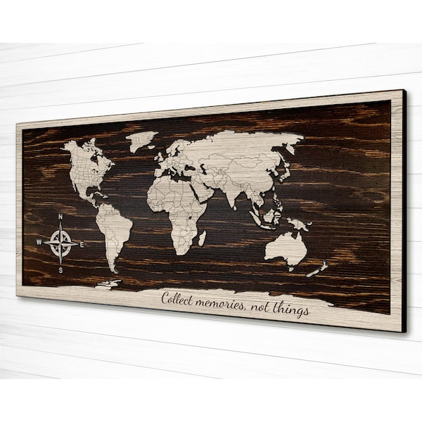 Mapa del mundo de madera para pared, rastreador de viajes con chinchetas, regalo de aniversario