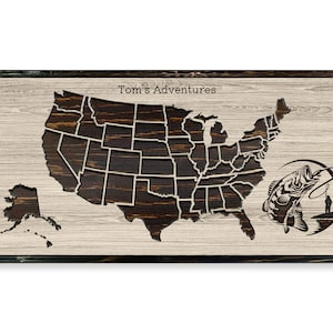 Gift for someone that likes to fish - US Push Pin Map - Fisherman, fly fishing, bass fishing - Mark lakes, streams, and rivers