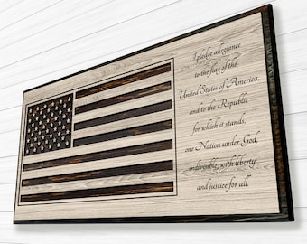 Patriotic Home Wall Decor, I Pledge Allegiance Quote Art, Flag of the United States of America, American Flag Wood Wall Art, Home Wall Decor