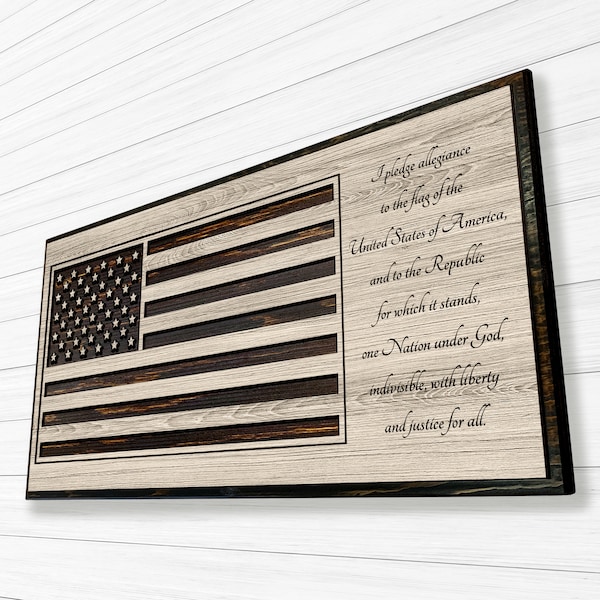 Patriotic Home Wall Decor, I Pledge Allegiance Quote Art, Flag of the United States of America, American Flag Wood Wall Art, Home Wall Decor