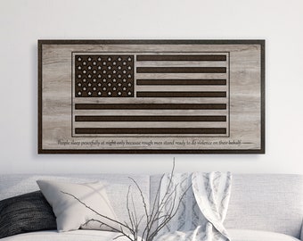 Carved Wood American Flag, Patriotic Wall Art, Custom Quote