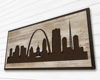 Saint Louis Missouri Skyline Picture | Carved Wood Wall Art | Living Room Bedroom Entryway | Anniversary Gift Idea | Personalize Name Date