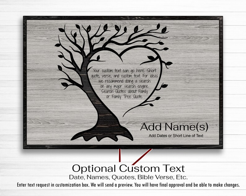 Family Tree Wall Art - Family Name Sign With Custom Quote - Carved Wood ...