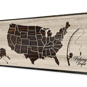 Fishing map bucket list - Map of the United States to mark lakes, streams, rivers, and ponds - Gift idea for fisherman - Father&#39;s Day