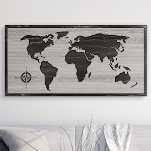 World Map Decor, Home Wall Decor, Wooden Map, World Map Home Decor, Office Decor, Carved, Wood Wall Art, Rustic, Looks like Reclaimed wood