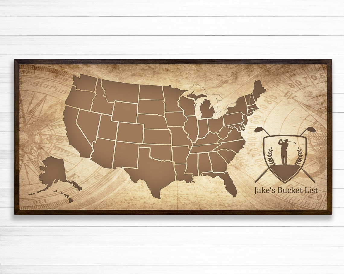 Golf Course Bucket List Push Pin US Map Mark Locations Etsy