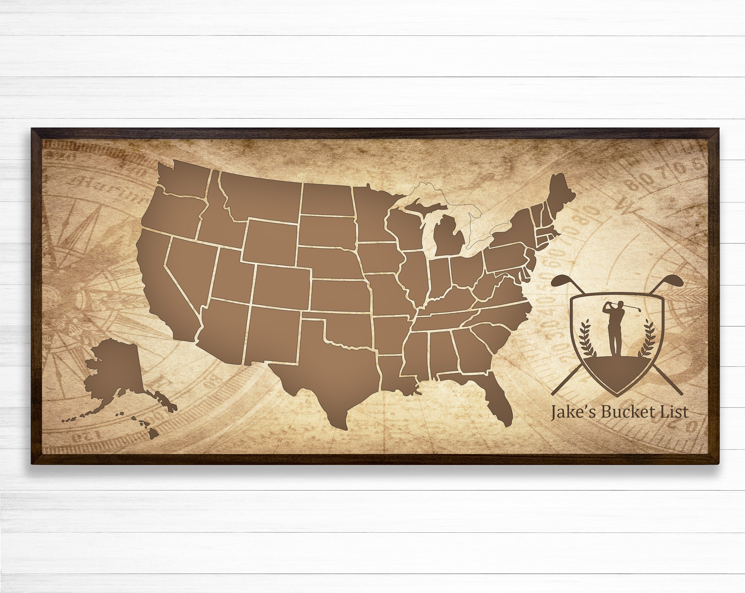 Golf Course Bucket List Push Pin US Map 