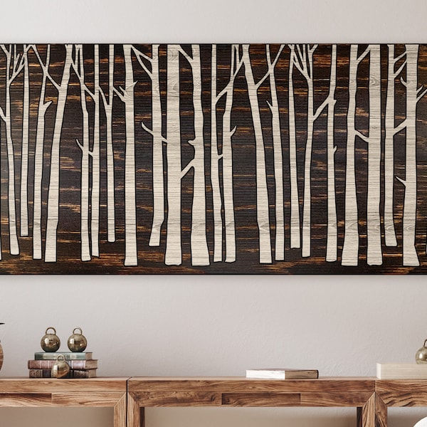 Wood wall art - Birch tree nature art - Lightweight and comes ready to hang - Abstract home wall decor - Unique gift idea