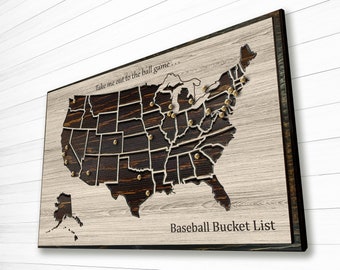 Baseball Travel Map, Tracking Major League Stadiums, Bucket List Map, Pro Baseball, Push Pin Map, Mark Cities, Anniversary, Birthday gift