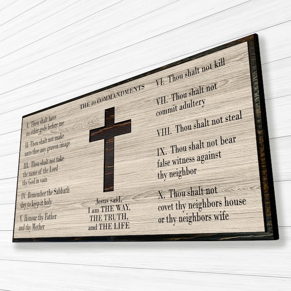 10 Commandments Wall Art - Spiritual Art - Carved wood wall art - Church wall art - Wood cross sign - Christian wall decor