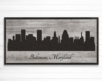 Baltimore Maryland Skyline wall art decoración de la pared del hogar, tallado en madera maciza, ligero y fácil de colgar