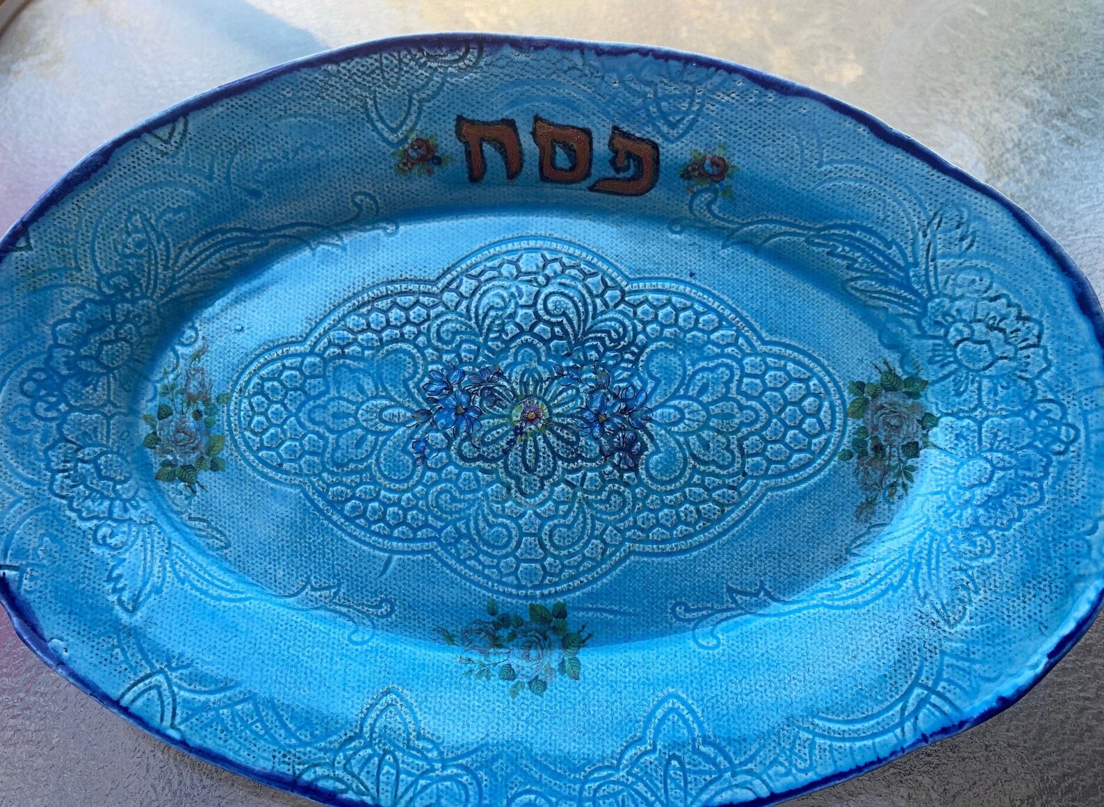 Passover Vintage Seder Plate Judaica Jewish Gift Serving Plate Passover Table Jewish Art Ceramic