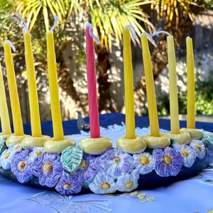 Gorgeous Daisy Flowers Menorah | Jewish Gifts | Judaica | Chanukah | Jewish Art | Jewish Wedding | Flowers Menorah | Judaica Art | Hanukah