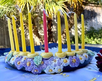 Gorgeous Daisy Flowers Menorah | Jewish Gifts | Judaica | Chanukah | Jewish Art | Jewish Wedding | Flowers Menorah | Judaica Art | Hanukah