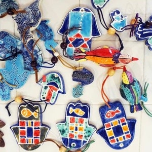Hamsa Wall Art | Jewish Gifts | Judaica | Clay Ornament | Hamsa Hand | Hamsa Charm | Hamsa Decor | Ceramic Wall Hanging | Hand of Hamsa