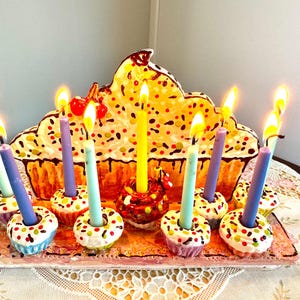 Holiday Menorah | Cupcake Menorah | Judaica | Chanukah | Jewish Art | Jewish Wedding | Chanukah Menorah | Judaica | Hannukiah