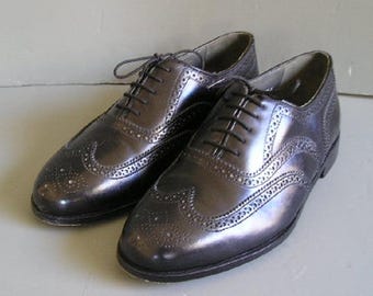 Men's OAKTON Black Leather Dress Wingtip Shoes size 8.5 EE