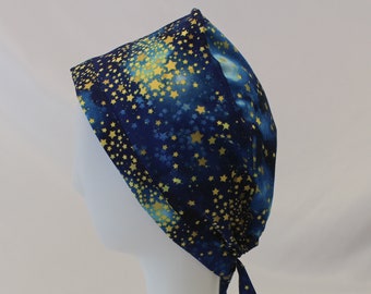 Gold Space Stars Galaxy Print Surgical Scrub Cap Dentist Chemo Hat