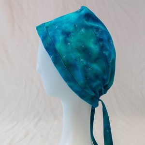 Turquoise Space Stars Galaxy Print Surgical Scrub Cap Dentist Chemo Hat