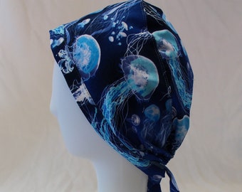 Blue Jellyfish Surgical Scrub Cap Chemo Dentist Hat