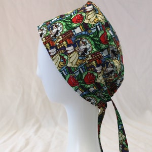 Stained Glass Belle & Beast Surgical Scrub Cap Chemo Hat
