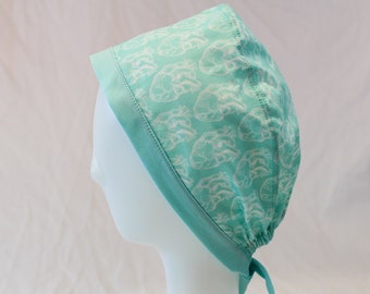 Seafoam Anatomical Hearts Surgical Scrub Cap Dentist Vet Chemo Hat