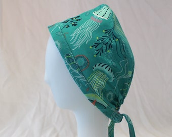 Aqua Jellyfish Surgical Scrub Cap Chemo Dentist Hat