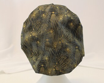 Metallic Stars Print Bouffant Surgical Dental Scrub Cap Chemo Hat