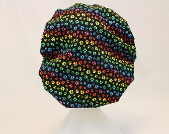 Rainbow Paw Prints Bouffant Surgical Dental Scrub Cap Chemo Hat