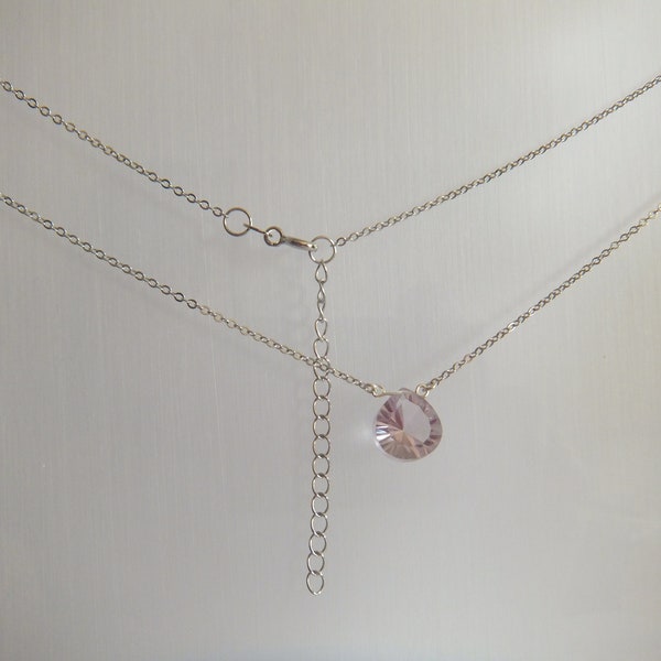 Rose De France rosa amatista cóncavo corte gota de plata esterlina collar ajustable.