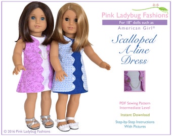 PDF Sewing Pattern for 18 inch AG Dolls “Scalloped A-Line Dress”