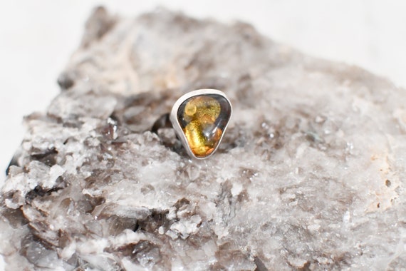 Vintage Chunky Sterling Silver Amber Ring - image 1