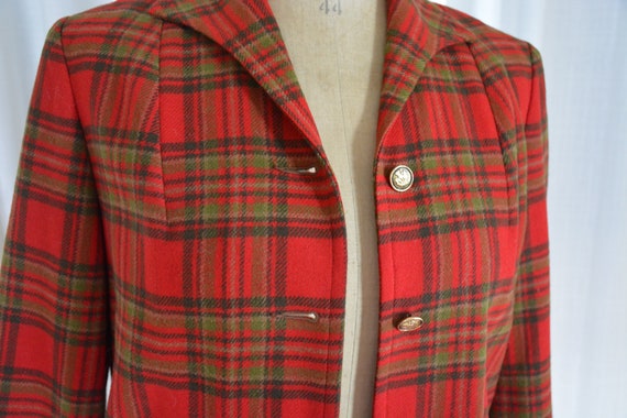 1950's Pendleton Red Plaid Wool Thistle Button De… - image 9