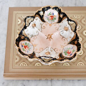 Vintage Japanese Painted Porcelain Divided Dish // Decorative Candy Bowl